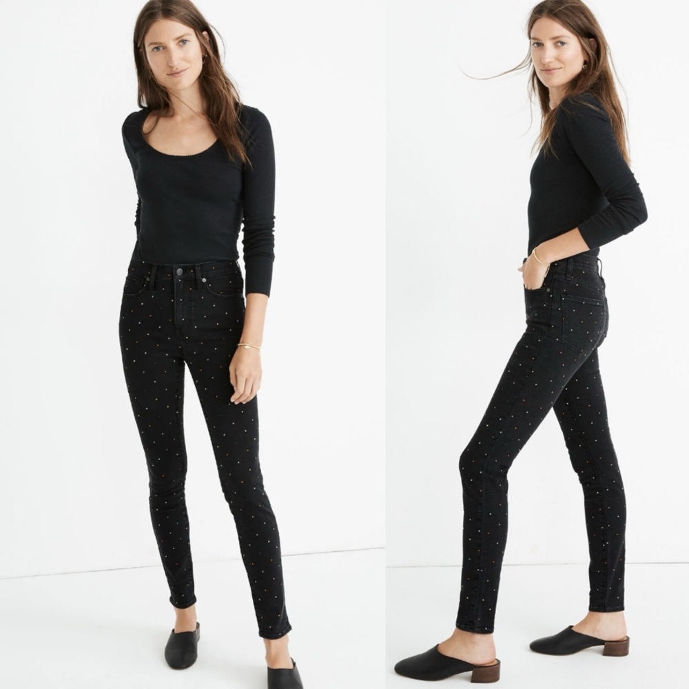 Madewell 10" High-Rise Skinny Jeans: Metallic Rainbow Dot Edition Sz 28